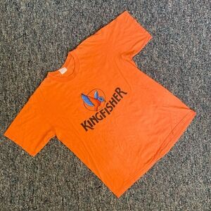Vintage 90s Kingfisher Beer Graphic T-Shirt Orange Short Sleeve Mens L